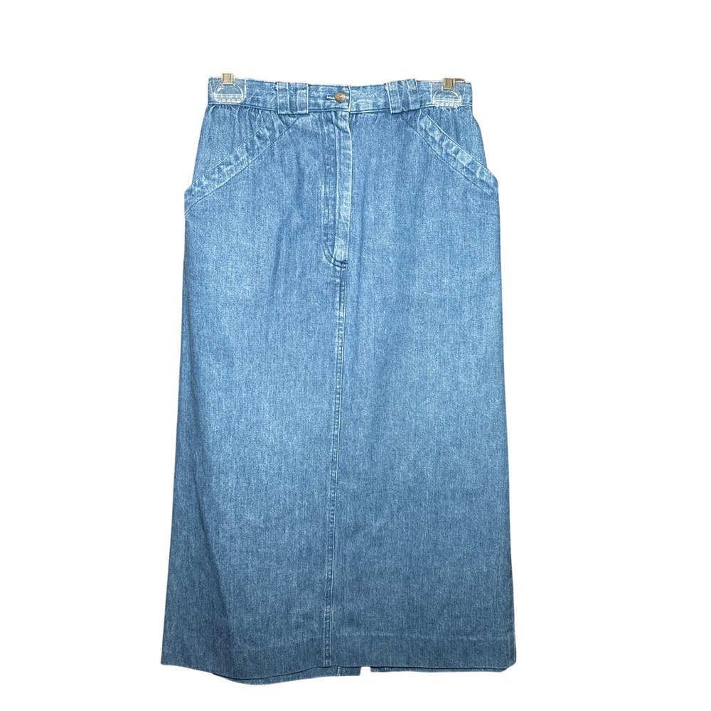 Vintage Ruff Hewn Denim Midi Skirt Blue High Waisted Cotton Size 6